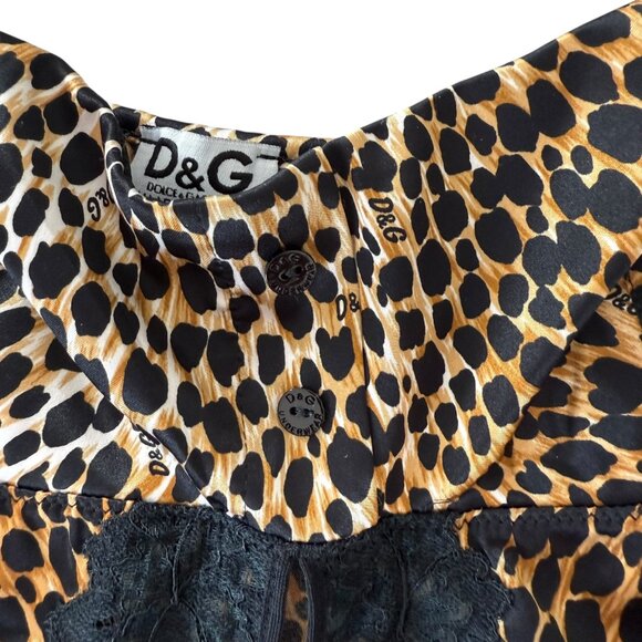Dolce Gabbana Camisole Pyjama top leopard print VTG Lace detail Small slit - Picture 4 of 15
